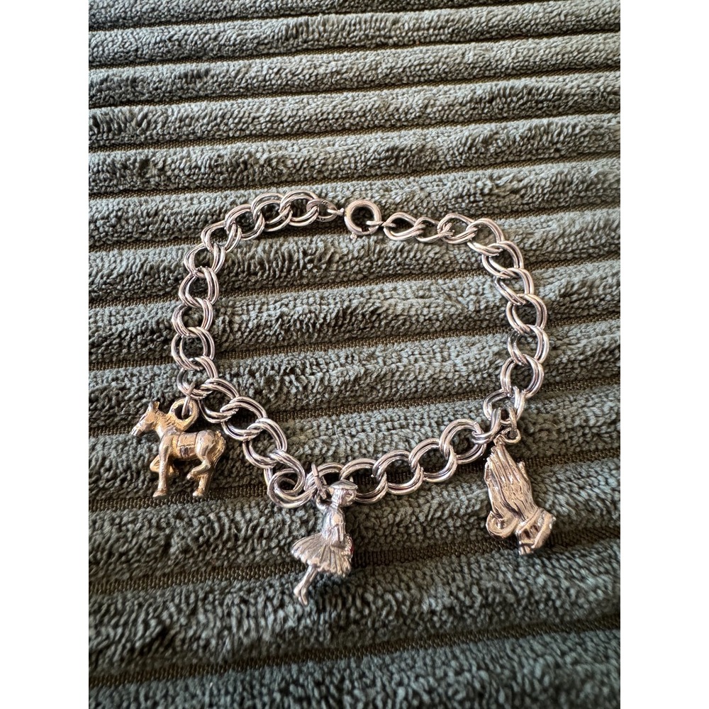 RL Griffith Sterling Silver 925 Charm Bracelet Ballerina Horse‎ Praying Hands
